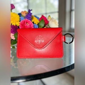 Giorgio Armani NWOT Red Leather Card Holder with Key Ring